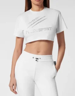 Cropped T-shirt Round Neck Scratch